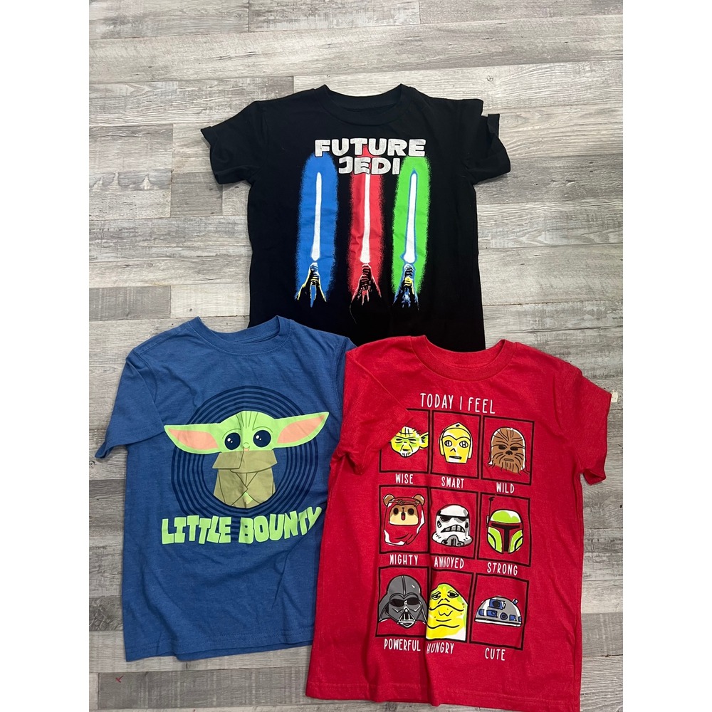 Star Wars Boys Graphic T-Shirt Bundle 3 Pack Grogu Future Jedi Size 7/8